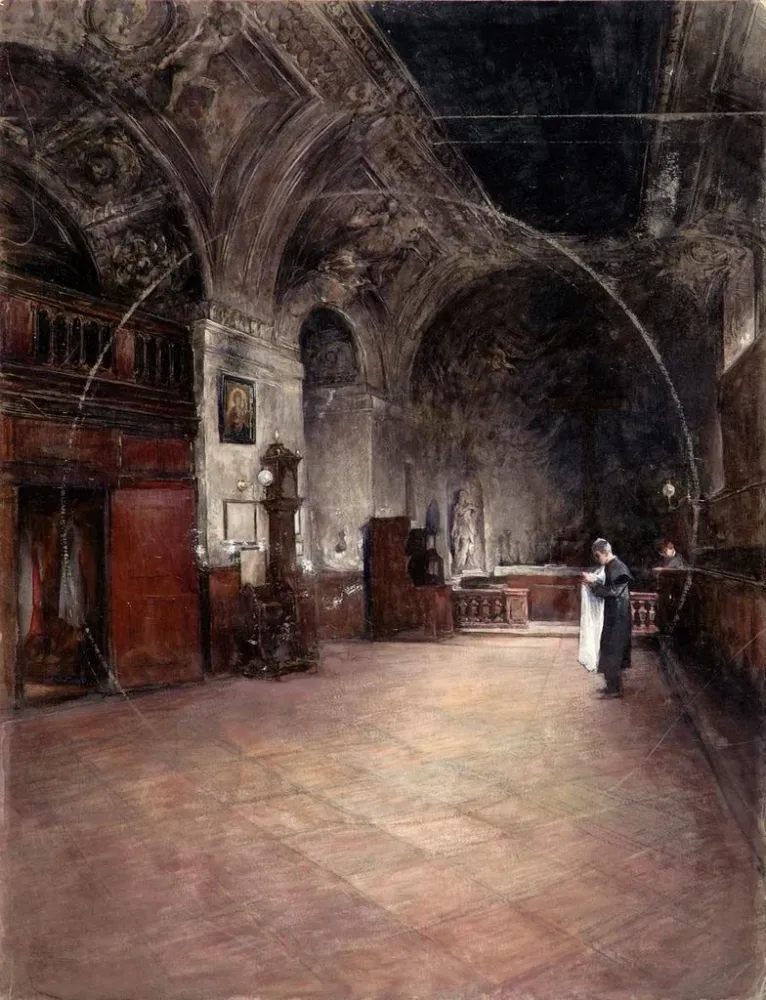 Maalaus La sacristie de l'église Saint-Étienne de Vienne - Alfred Edler von Pflügl | Taidetuloste