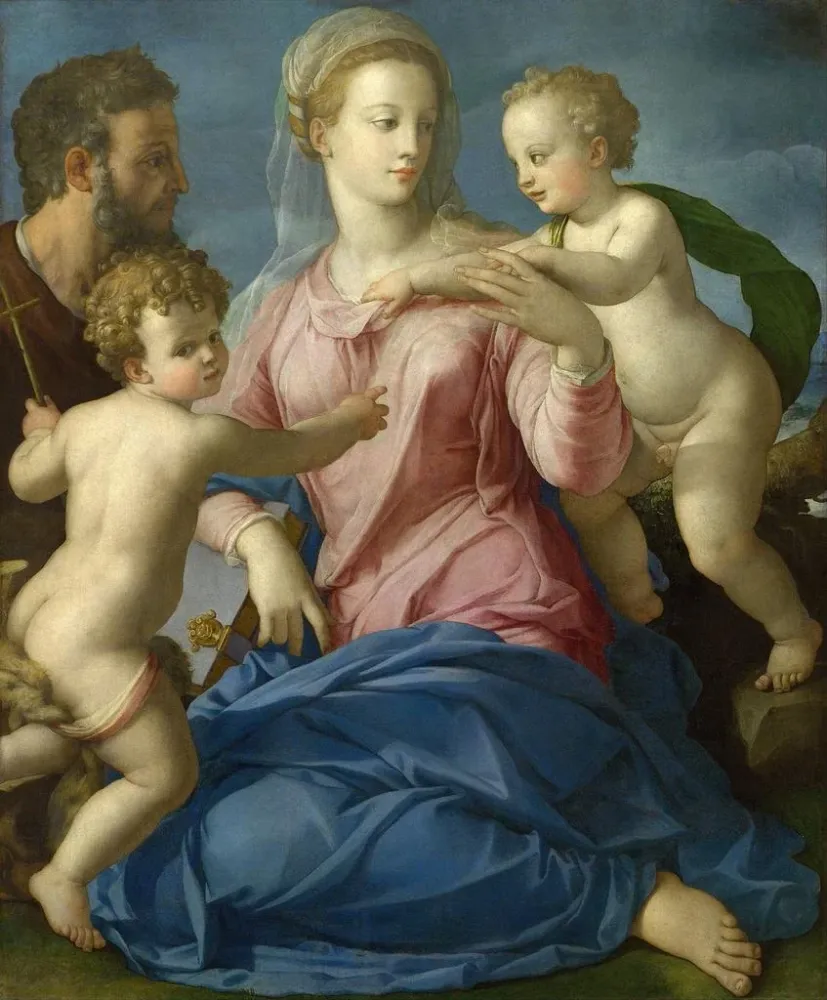 Maalaus La Sainte Famille avec l'enfant saint Jean-Baptiste - Agnolo Bronzino | Taidetuloste