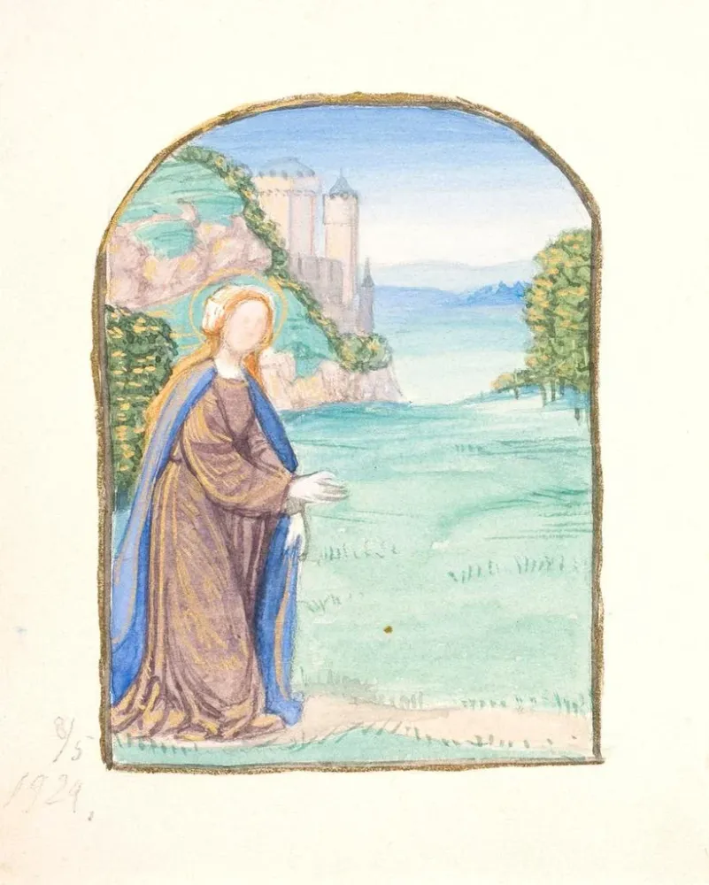Maalaus Sainte femme dans un paysage avec un château en arrière-plan - Agnes Slott-Møller | Taidetuloste