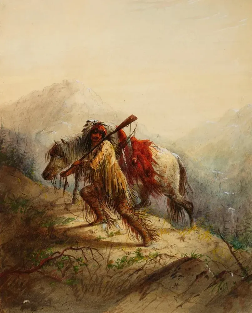 Maalaus Le Scalp-Lock - Alfred Jacob Miller | Taidetuloste