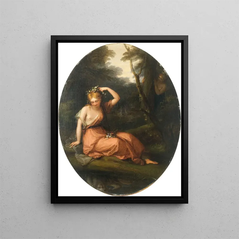 Maalaus Silvia koristautuu kukilla Daphnén tarkkailussa - Angelica Kauffman