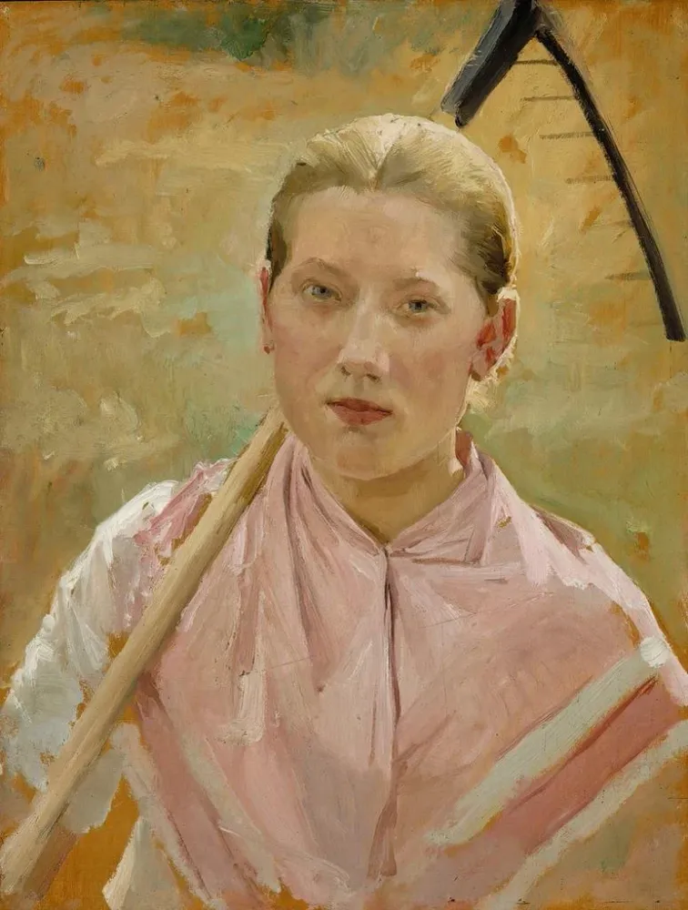 Maalaus Study « Tyttö haravalla » elokuulle - Albert Edelfelt | Taidetuloste