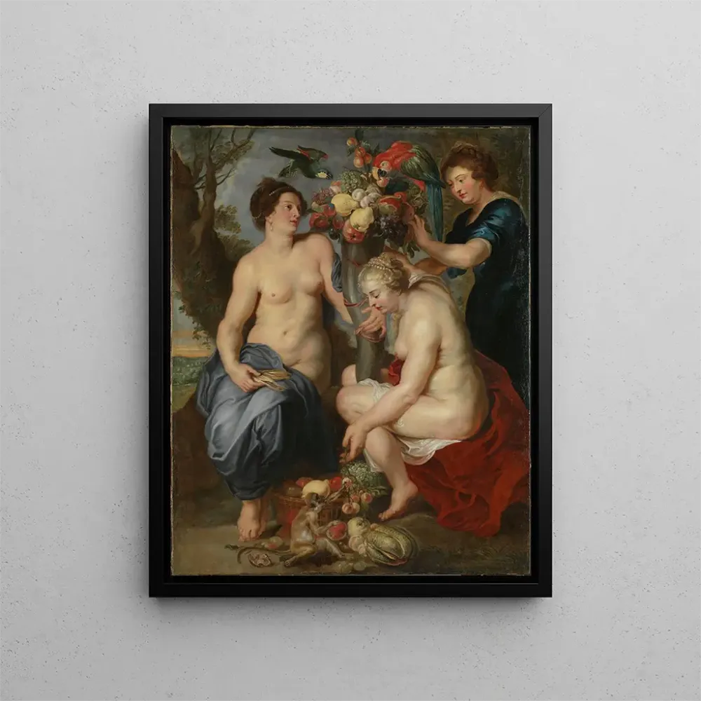 Maalaus Trois nymphes avec la corne d'abondance - Anonyme | Taidetuloste