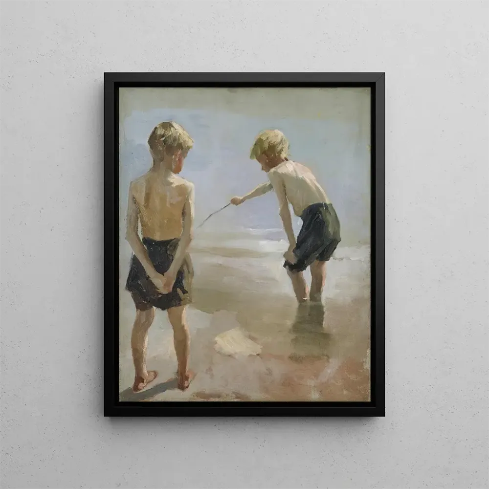 Maalaus Tutkimus pojille, jotka leikkivät rannalla - Albert Edelfelt | Taidetuloste