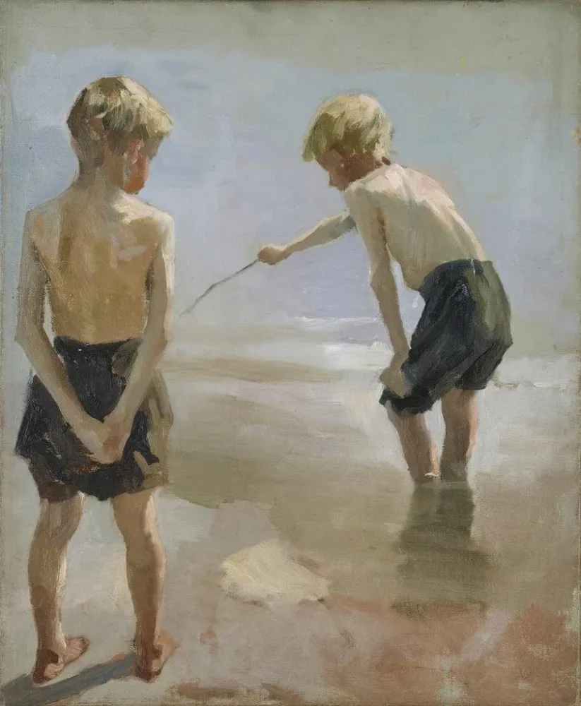 Maalaus Tutkimus pojille, jotka leikkivät rannalla - Albert Edelfelt | Taidetuloste