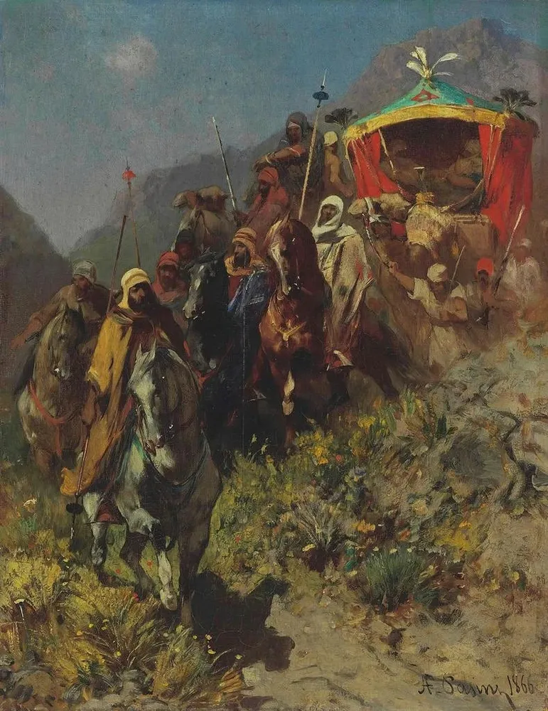 Maalaus Une caravane sur un col de montagne - Alberto Pasini | Taidetuloste