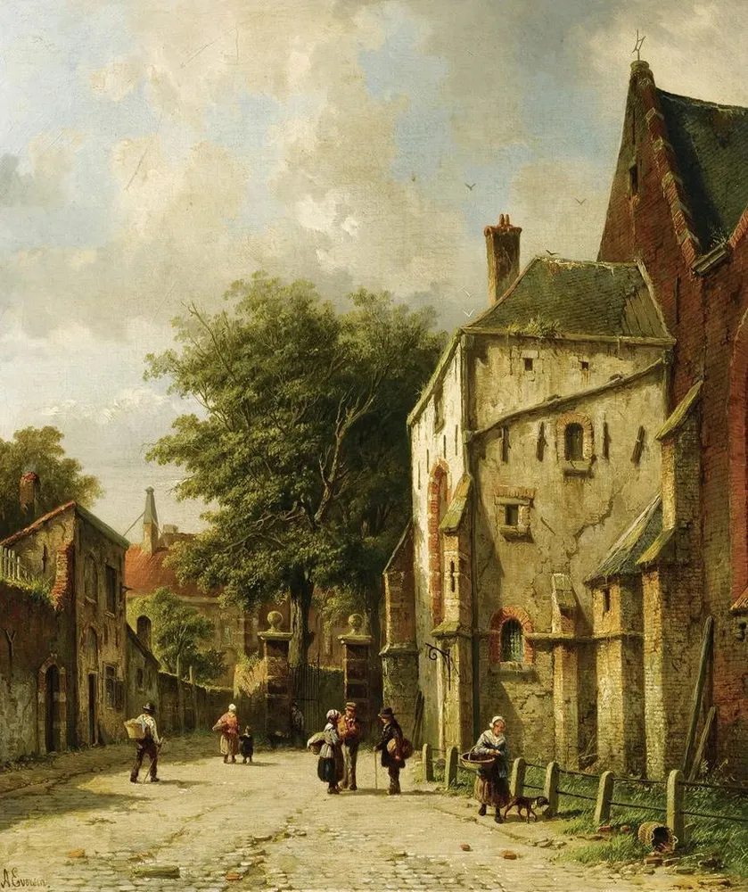 Maalaus Une scène de rue dans une ville néerlandaise - Adrianus Eversen | Taidetuloste