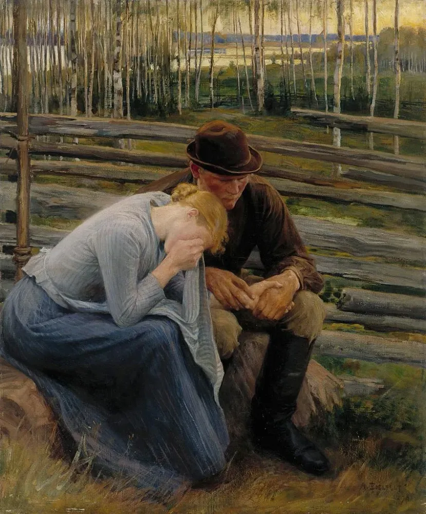 Maalaus Variaatio sur la tristesse de l'illustration du poème « À la foire de Vernamo » - Albert Edelfelt | Taidetuloste