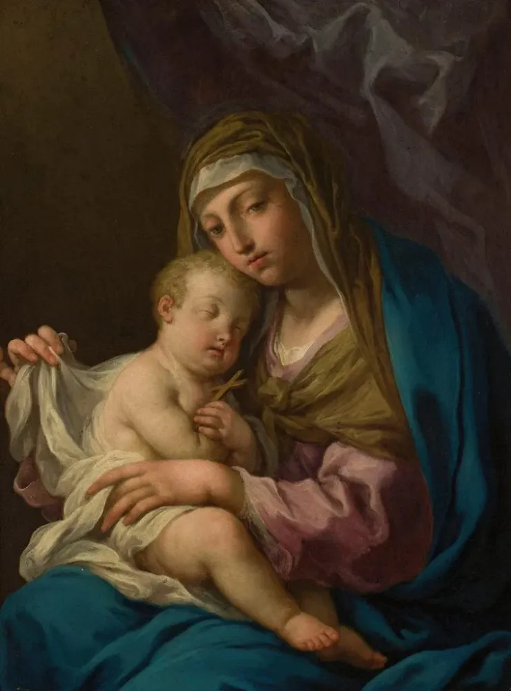 Maalaus Vierge à l'Enfant Jésus endormi - Angelo Trevisani | Taidetuloste