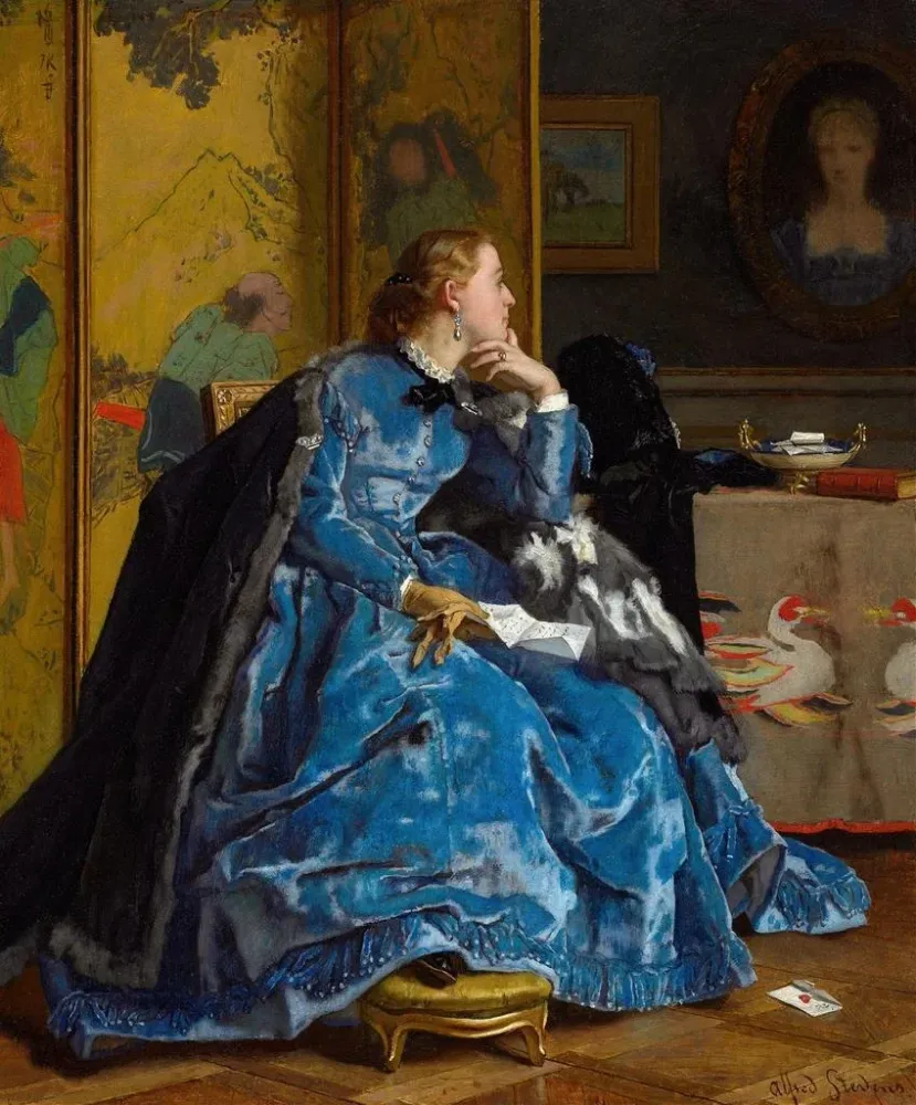 Maalaus Yksi herttuatar sinisessä mekossa - Alfred Stevens | Taidetuloste