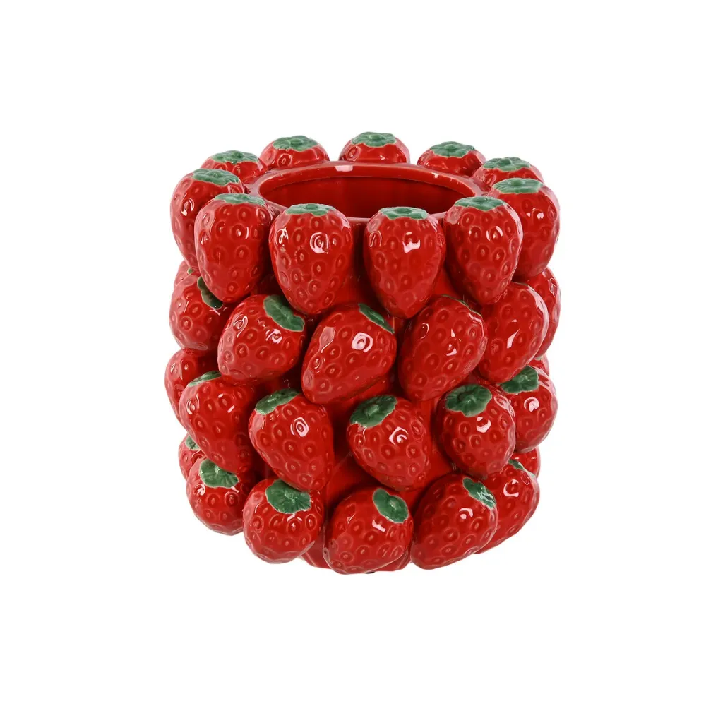 Maljakko Home ESPRIT Punainen Keraminen Kivitavara Mansikat Trooppinen 23 x 23 x 34 cm