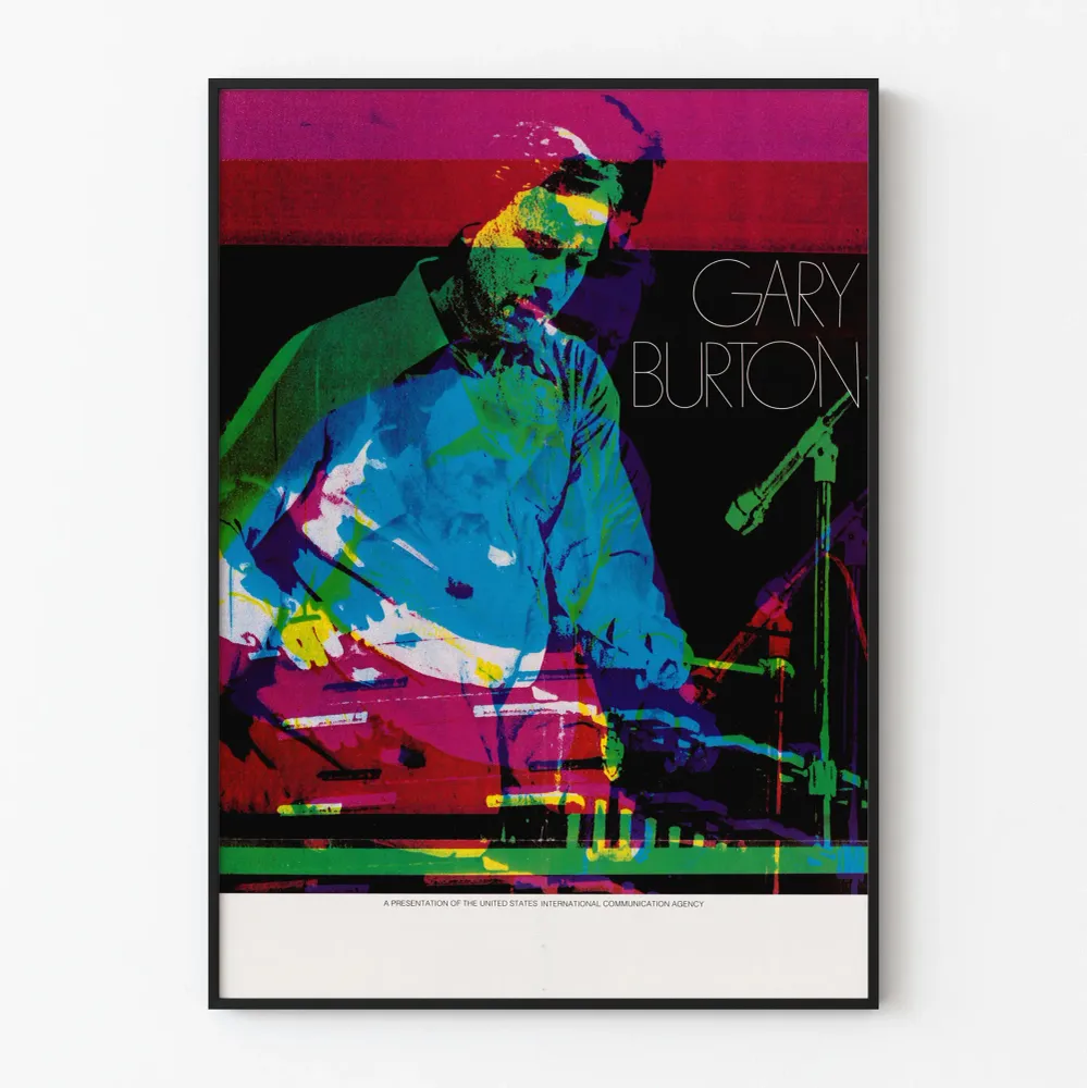 Monivärinen graafinen juliste Gary Burton seinäkoristukseen
