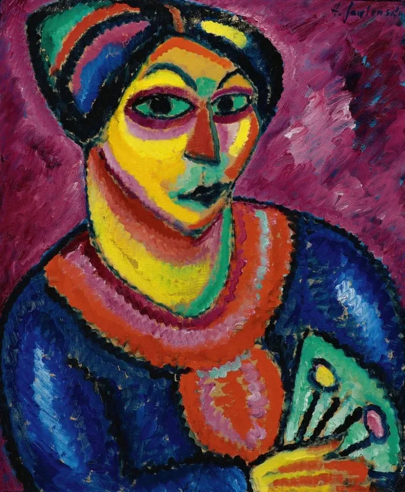 Naismaalaus vihreällä viuhkalla - Alexej von Jawlensky | Taidetuloste