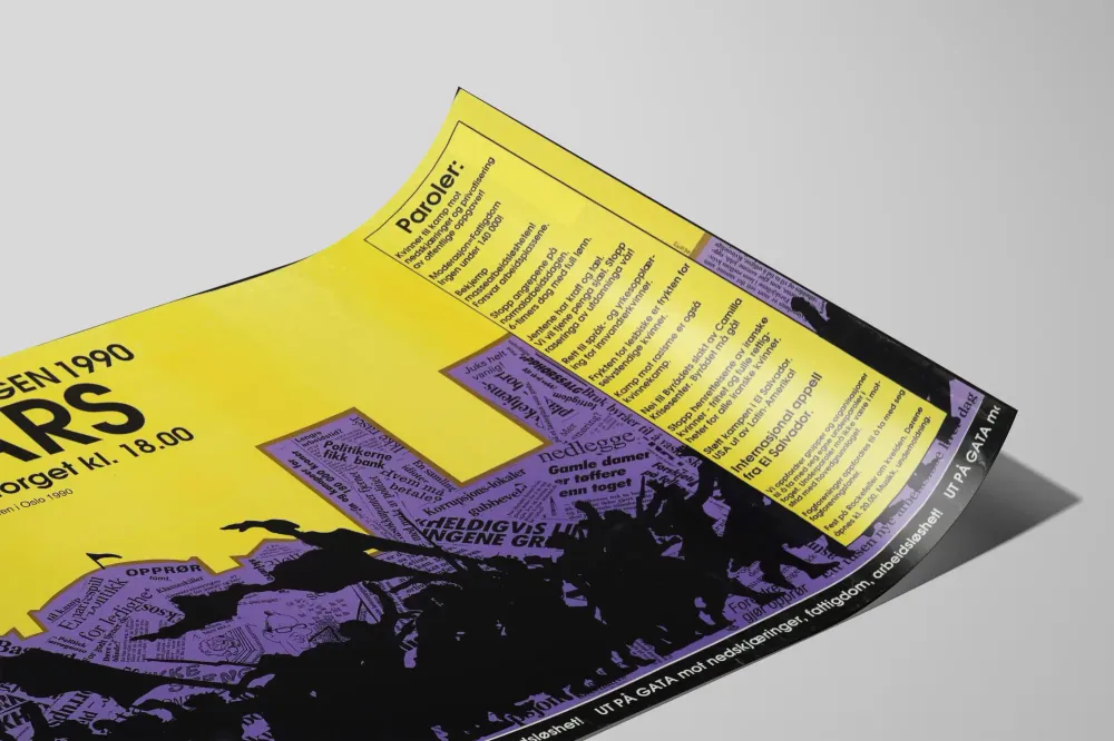 Naistenpäivän 1990 juliste - Mielenosoitus katkoja ja köyhyyttä vastaan