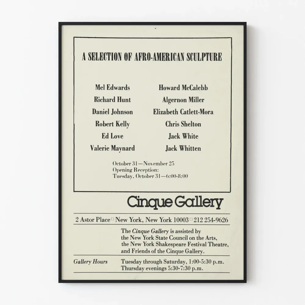Näyttelyjuliste afroamerikkalaisesta veistoksesta Cinque Gallery New York