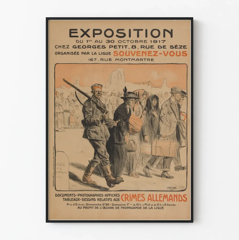 Näyttelyjuliste vuoden 1917 saksalaisista rikoksista – historiallinen seinäkoristelu