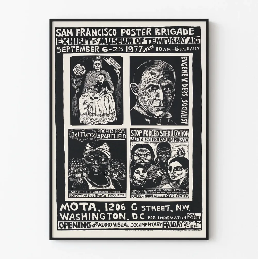 Näyttelyn juliste San Franciscon juliste Brigadista väliaikaisen taiteen museossa 1977