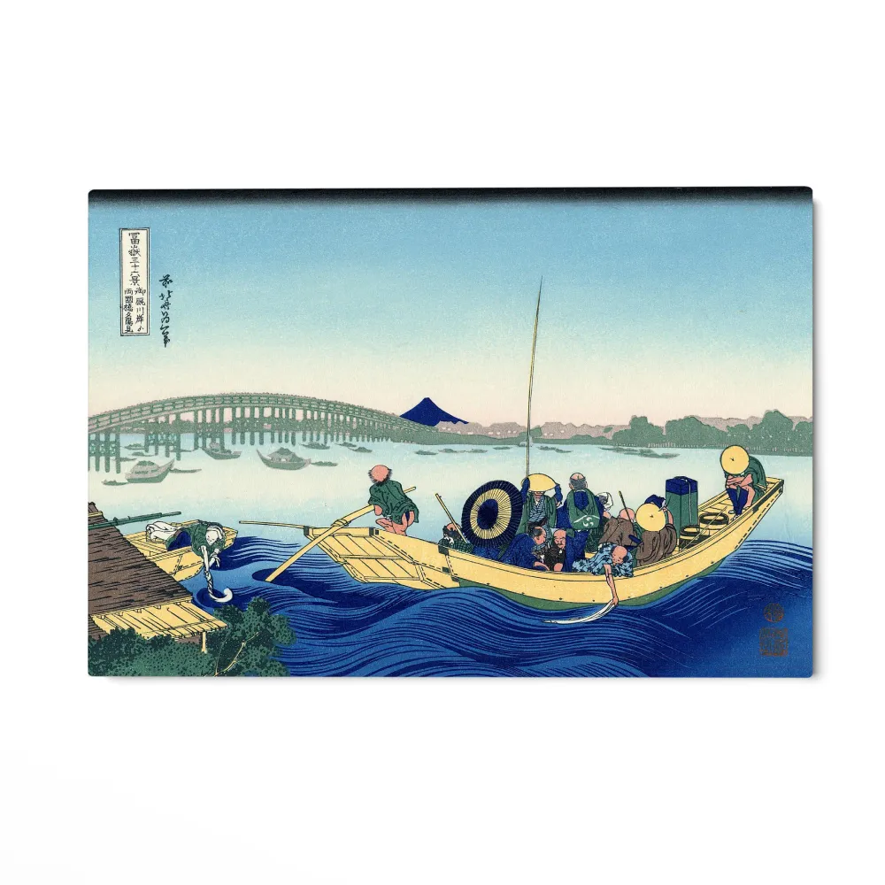 Auringonlasku Ryōgoku-sillan yli Sumida-joen rannalta Onmayagashiin, Katsushika Hokusai OGC