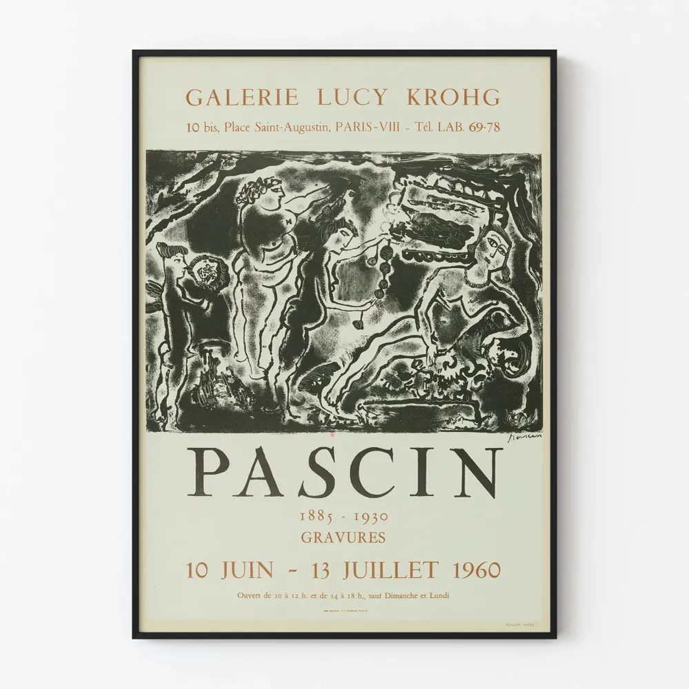 Pascin-näyttelyjuliste, kaiverruksia Lucy Krohg -galleriassa 1960