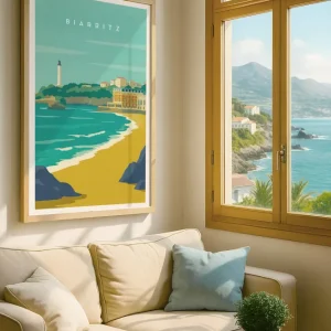 Biarritz-matkailujuliste – Ranskan baskirannikko Posterscape Creative Studio