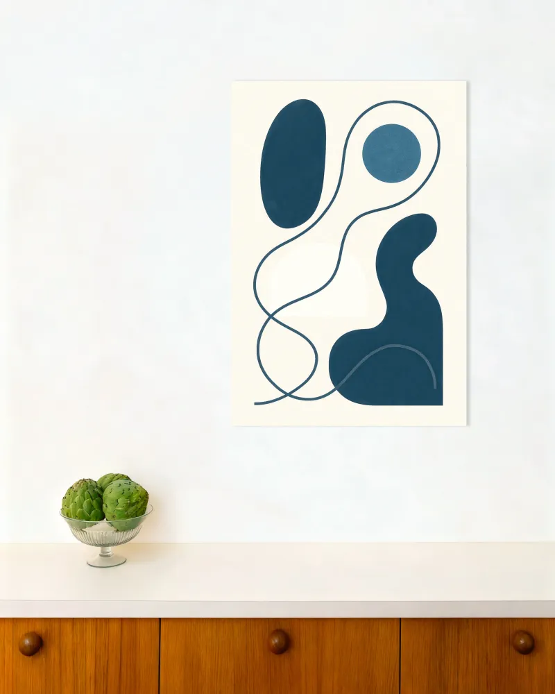 Inflections 01 – moderni abstrakti viivataide sinisenä juliste Posterscape Creative Studio