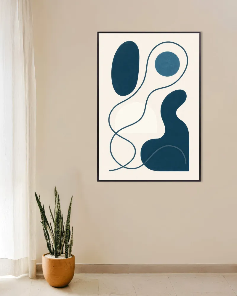 Inflections 01 – moderni abstrakti viivataide sinisenä juliste Posterscape Creative Studio