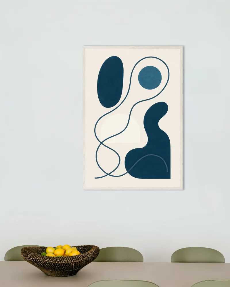 Inflections 01 – moderni abstrakti viivataide sinisenä juliste Posterscape Creative Studio