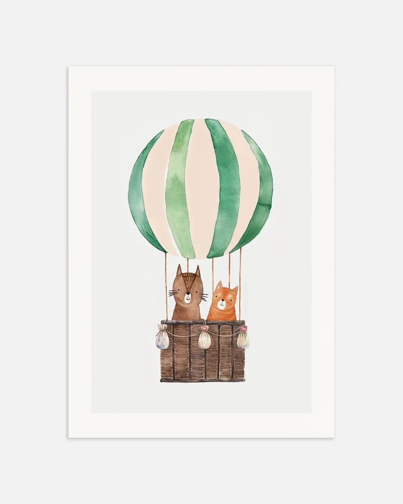 Kaksi kissaa matkustaa kuumailmapallossa - Juliste Posterscape Creative Studio