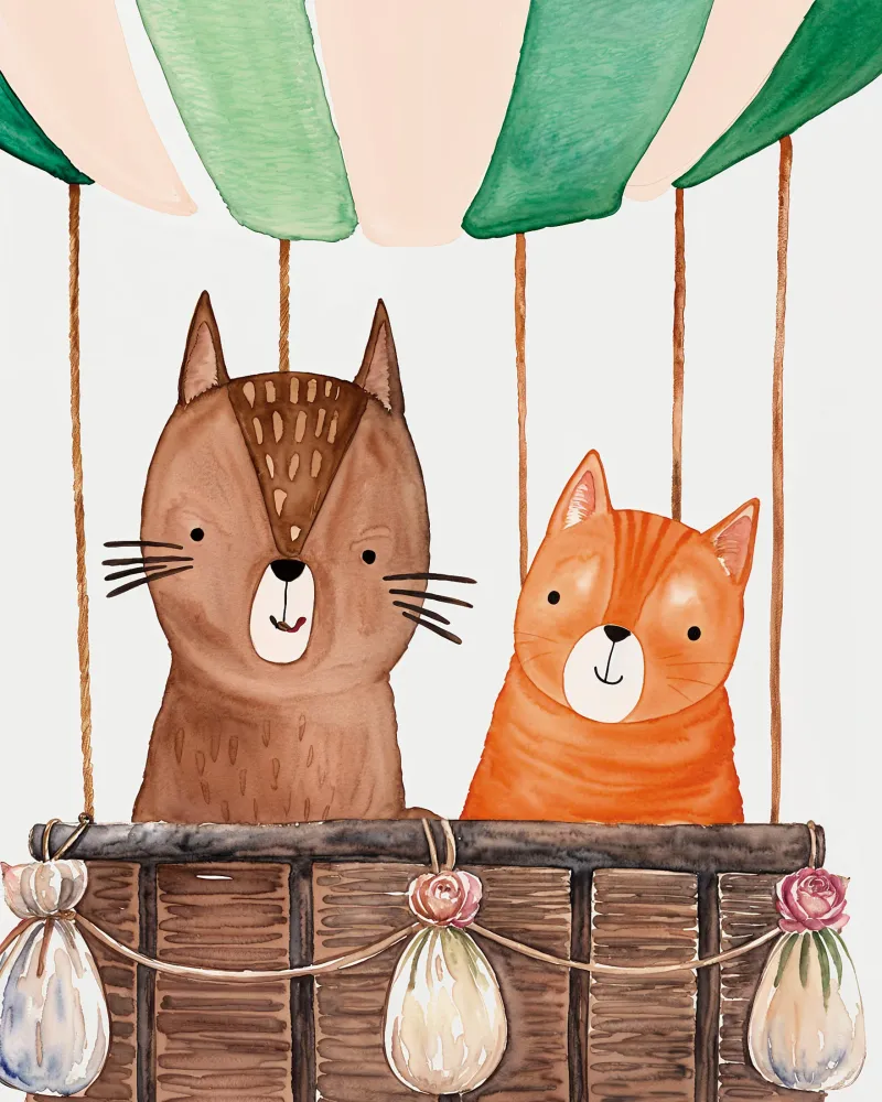 Kaksi kissaa matkustaa kuumailmapallossa - Juliste Posterscape Creative Studio