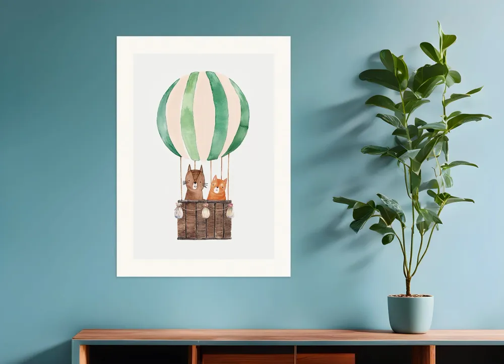 Kaksi kissaa matkustaa kuumailmapallossa - Juliste Posterscape Creative Studio