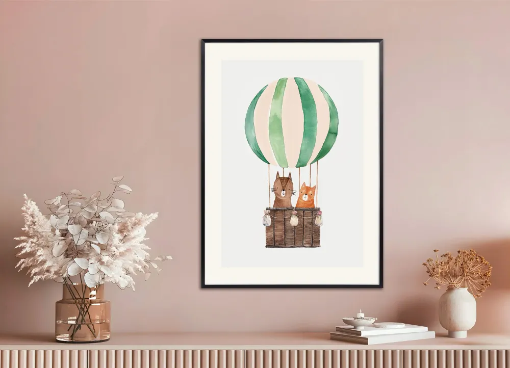Kaksi kissaa matkustaa kuumailmapallossa - Juliste Posterscape Creative Studio