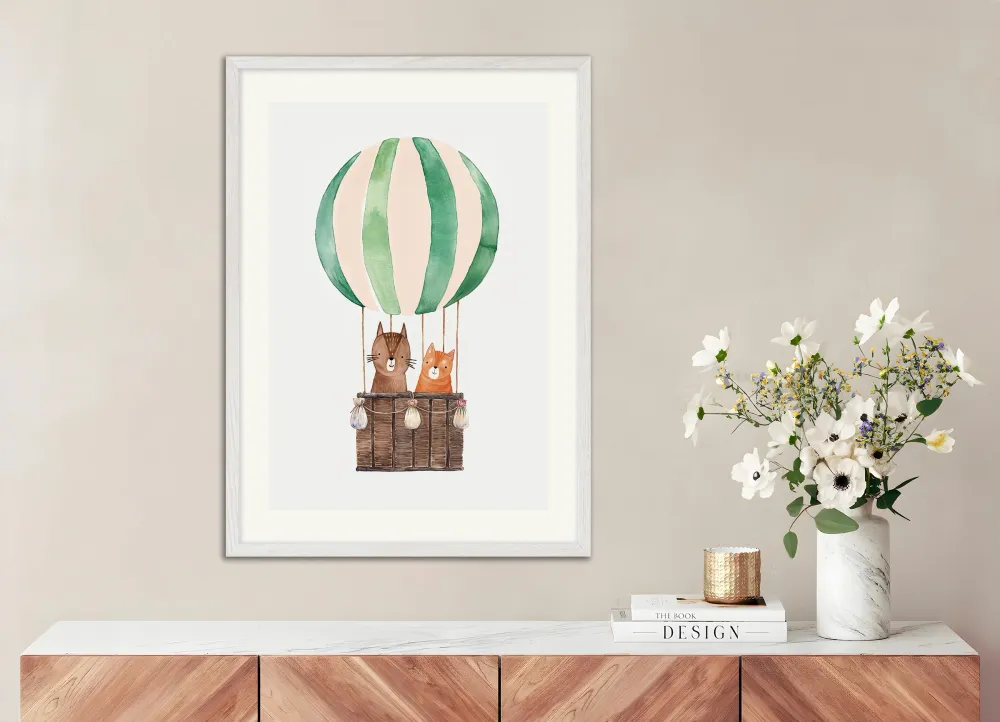 Kaksi kissaa matkustaa kuumailmapallossa - Juliste Posterscape Creative Studio
