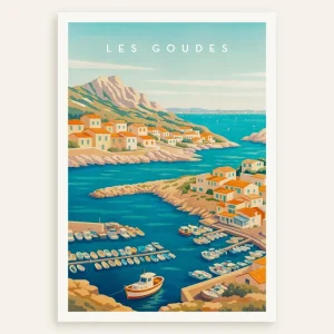 Les Goudes Marseille Matkailujuliste - Välimeren kalastajakylä Posterscape Creative Studio