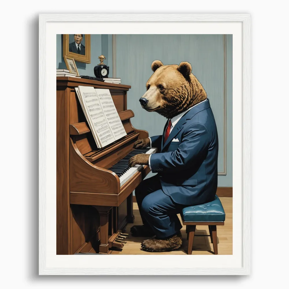Nykyaikainen japanilainen kawaii-taiteilija, pukuinen karhu soittaa pianoa - Juliste Posterscape Creative Studio