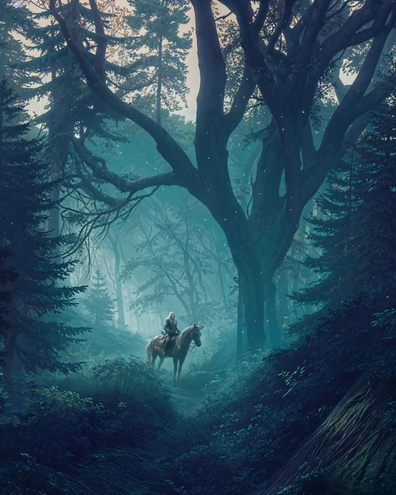 Witcher, synkkä metsä, fanitaide - Juliste Posterscape Creative Studio