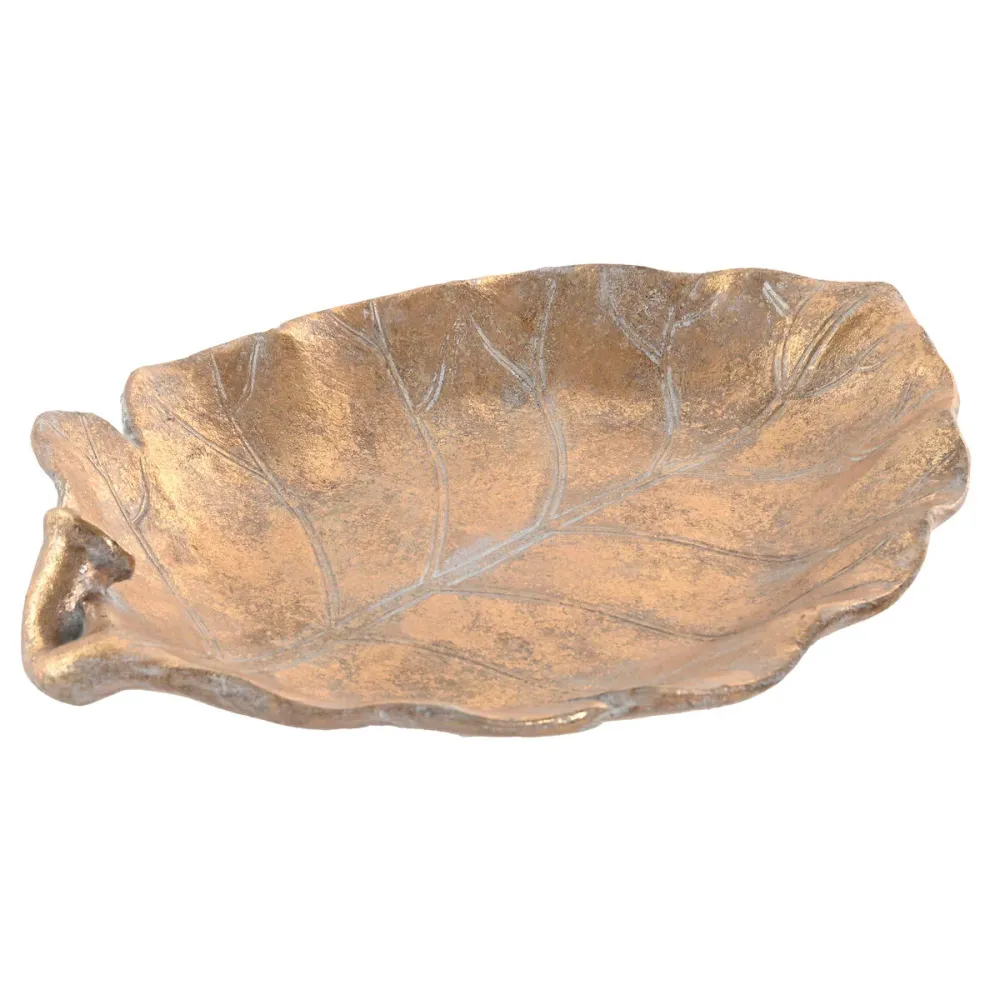 Pöytäkoriste Home ESPRIT Kullattu Trooppinen Kasvien lehtiä 33 X 26 X 6 CM