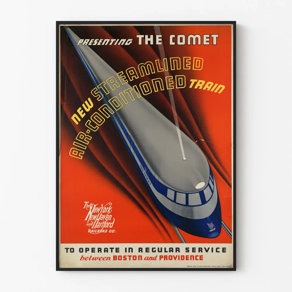 Retro juliste junasta Comet ilmastoidulla ja virtaviivaisella