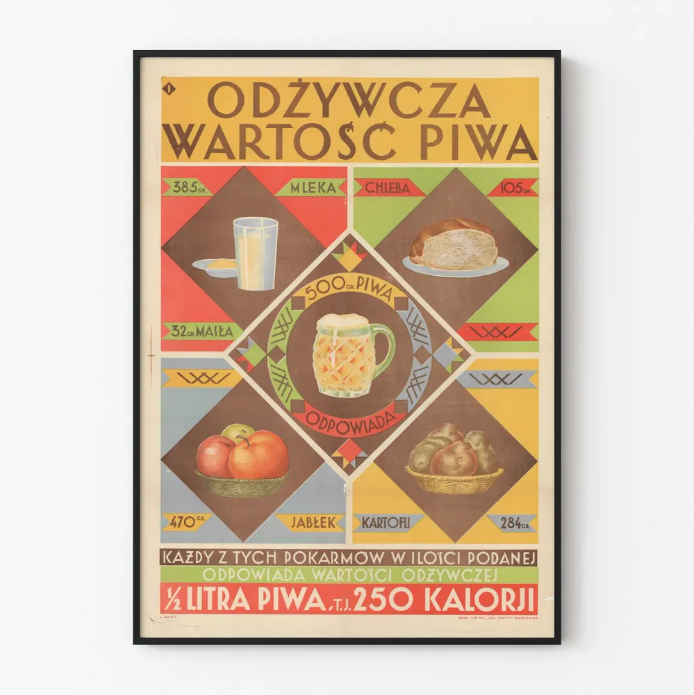 Retro juliste oluen ravitsemusarvosta - Seinän koriste vanhanaikainen