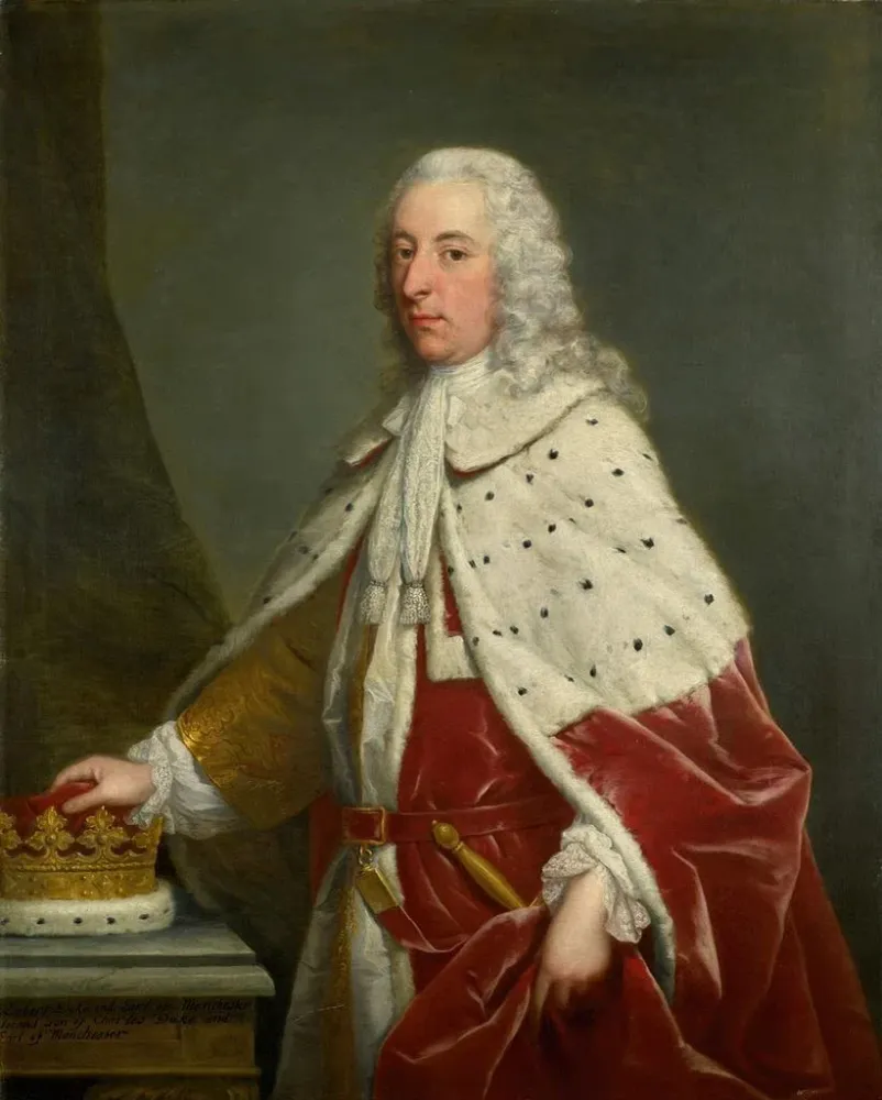 Robert Montagu'n, 6. kreivi ja 3. Manchesterin herttua, 1710-1762, kolmivartinen, juhlapuvussa ja herttuallisella kruunull...