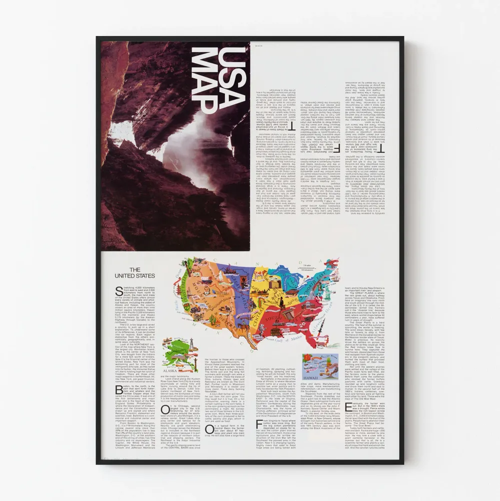 Seinäjuliste Yhdysvaltojen kartta - Amerikkalainen seinäkoristelu