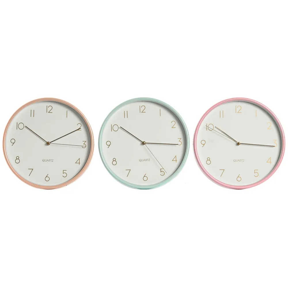 Seinäkello Home ESPRIT Koralli Mintunvihreä Liila PVC 25,5 x 4,3 x 25,5 cm (3 osaa)
