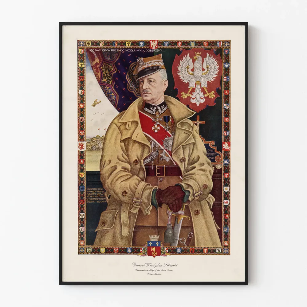 Sotamajuristi Władysław Sikorski -juliste koristeellinen
