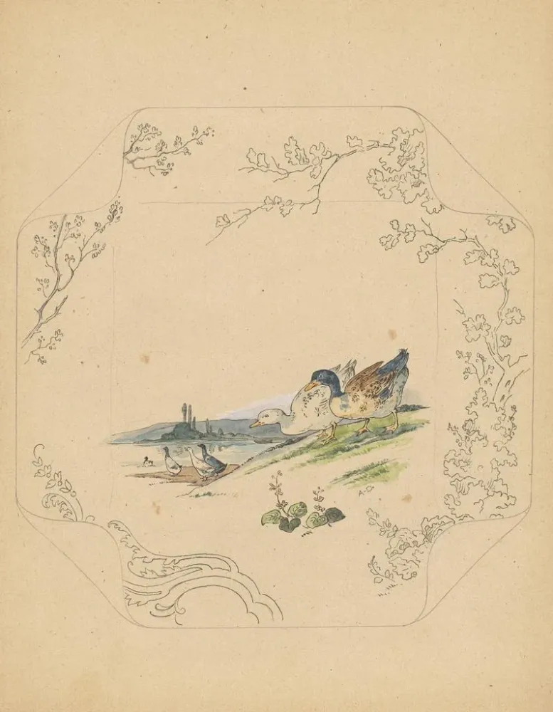 Square-mallin suunnitelmaluonnoksen taidetuloste kuudesta ankkalasta - Albert Louis Dammouse