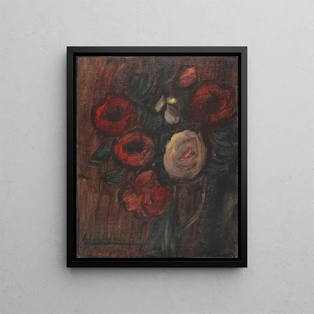 Suuri taidetuloste still life vihreä malja pionien kanssa tummanpunaiset ruusukimppu - Alexej von Jawlensky