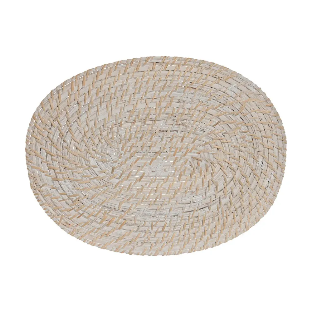 Tabletti Home ESPRIT Valkoinen Luonnollinen Bambu Rottinki 40 x 30 x 1 cm