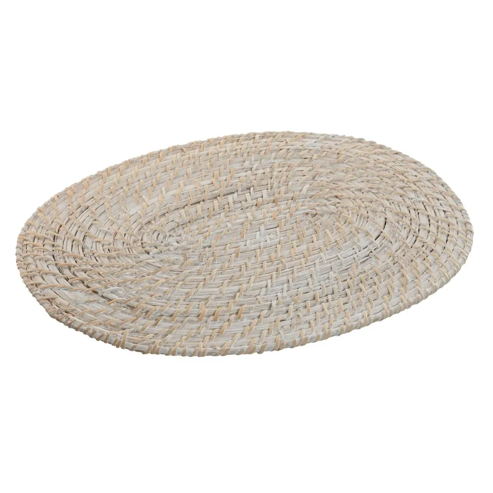 Tabletti Home ESPRIT Valkoinen Luonnollinen Bambu Rottinki 40 x 30 x 1 cm