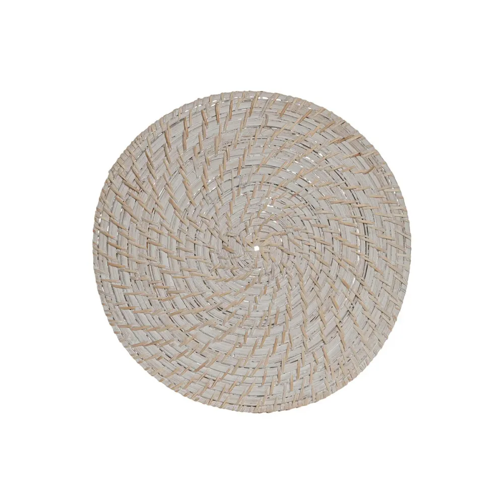 Tabletti Home ESPRIT Valkoinen Luonnollinen Bambu Rottinki 34 x 34 x 1,5 cm