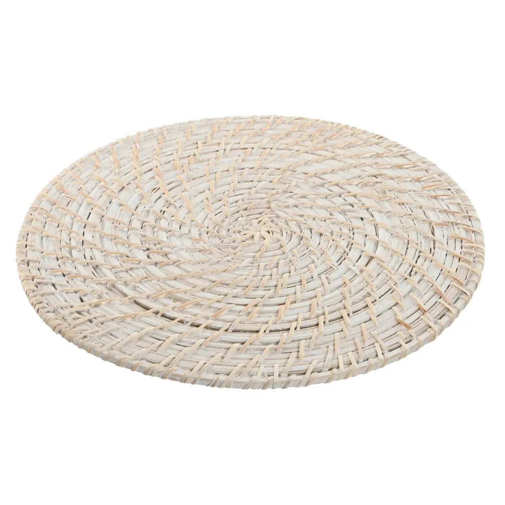 Tabletti Home ESPRIT Valkoinen Luonnollinen Bambu Rottinki 34 x 34 x 1,5 cm