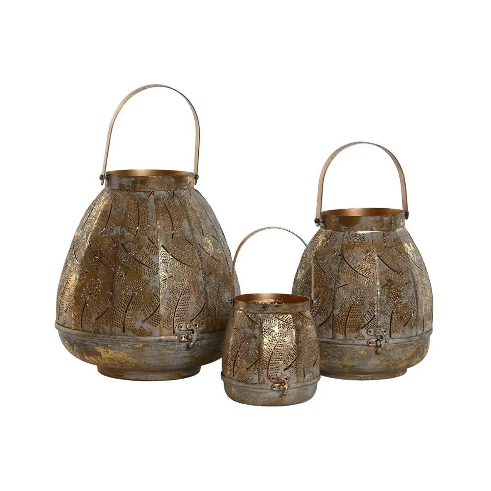 Tablettisetti Home ESPRIT Kullattu Metalli 25 x 25 x 28 cm