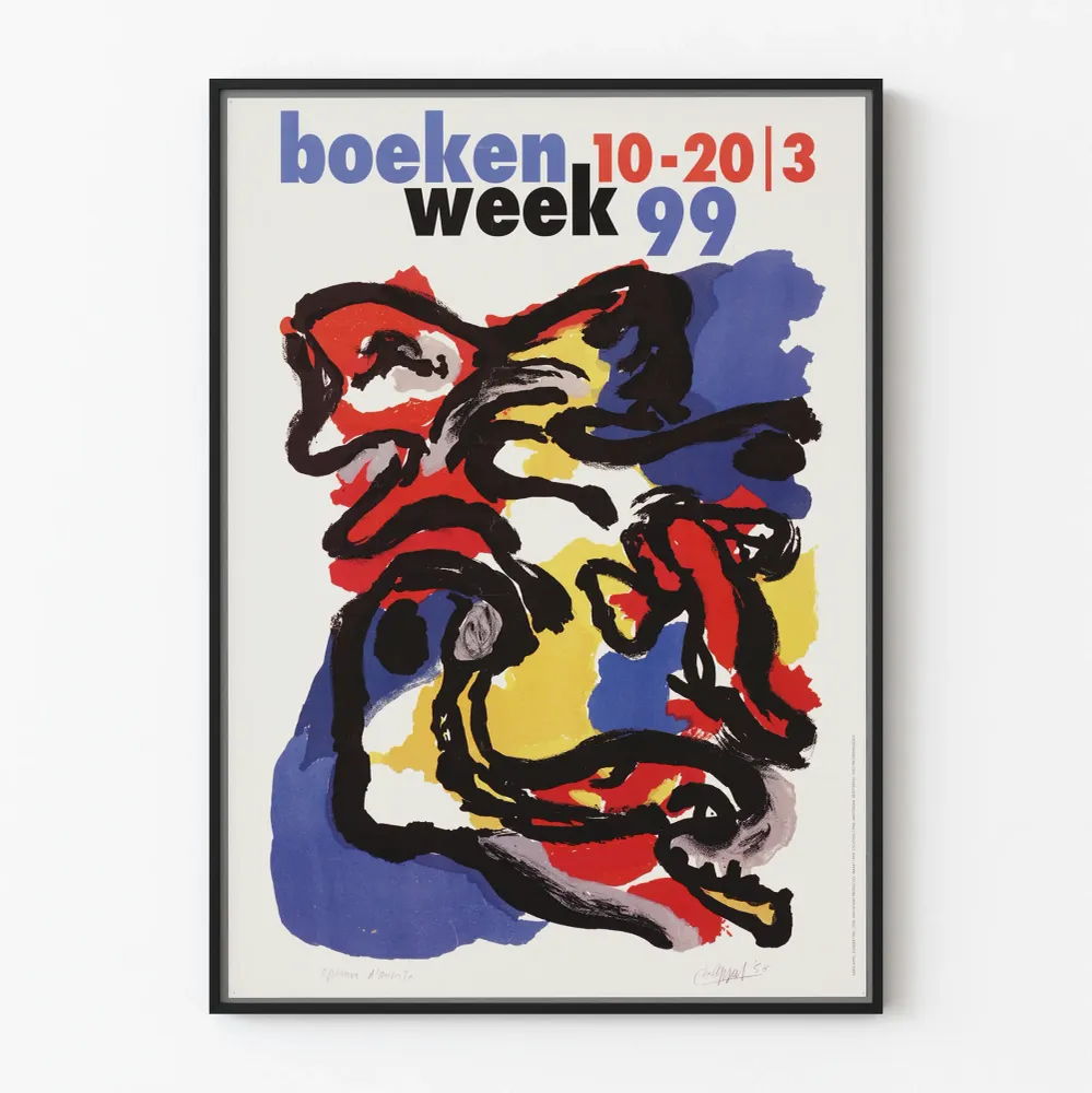 Taiteellinen abstrakti juliste Boekenweek 99